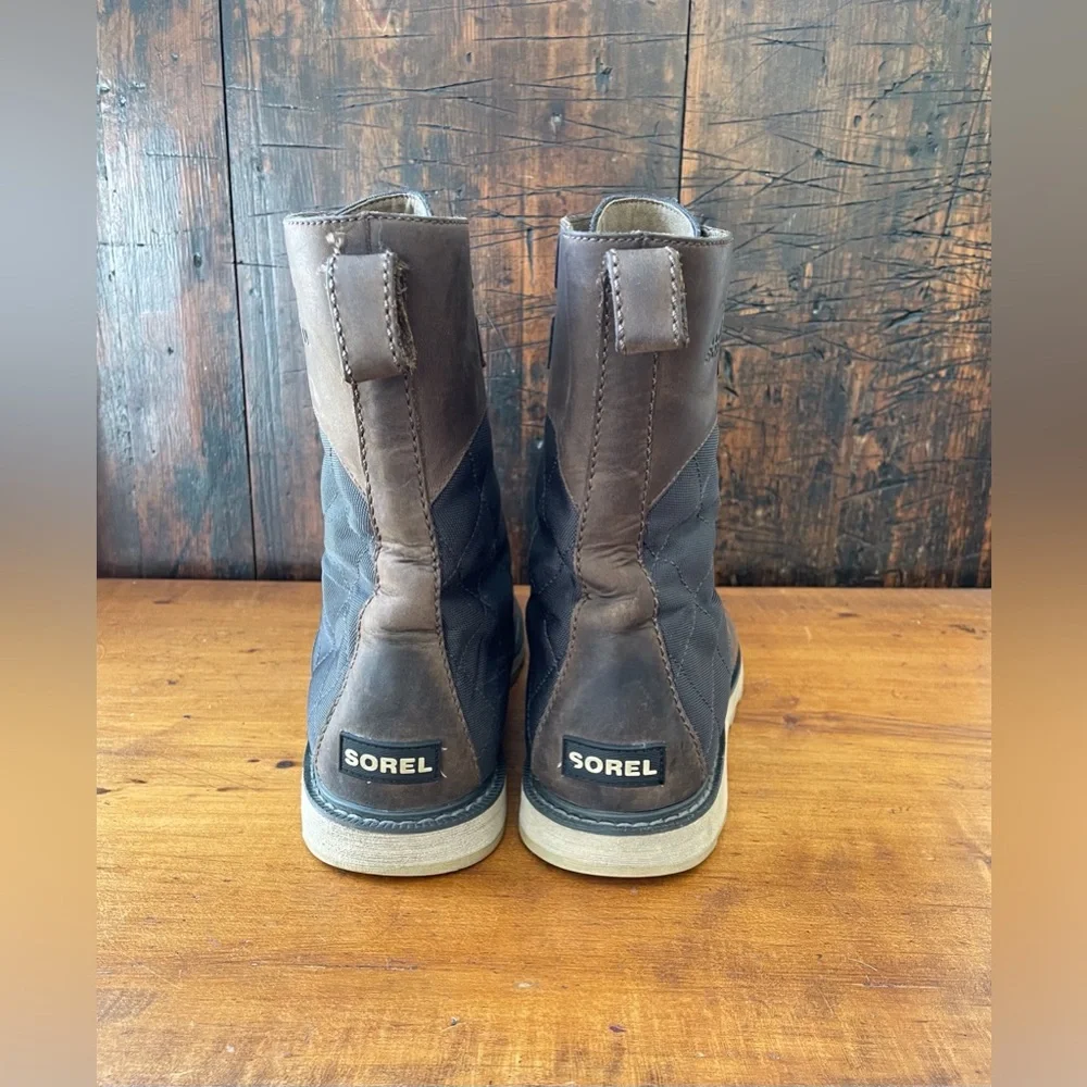 Sorel Madson Tall Lace Boots Brown Leather Dark Canvas Construction Men’s Sz 12 - Picture 8 of 10